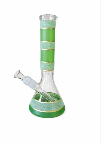 Frosted Striped Water Pipe - 10" - Green