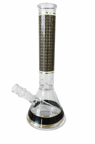Gold/Brown Floral Ice Catch Beaker Bong - 12" - Regular