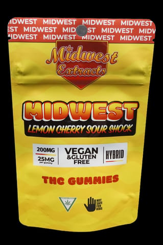 Midwest Extracts Lemon Cherry Sour Shock 200mg Gummy 8pk EXP:03/28/27