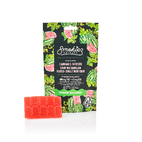 Sour Watermelon Hybrid Scored Single-Piece Fruit Chew by Smokiez | Golden Rookie