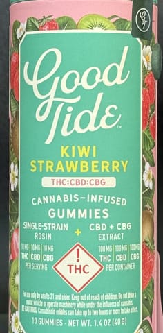 Good Tide | Kiwi Strawberry 1:1:1 THC:CBD:CBG Hybrid | Gummies | 100mg | 10ct