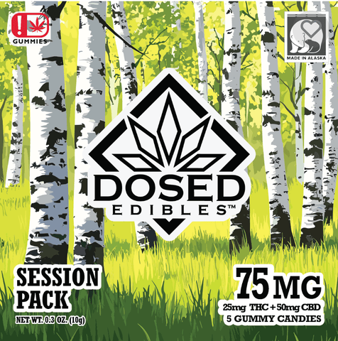 Dosed Edibles | Session Pack CBD THC | Gummies | 50mgCBD | 25mgTHC | 5pk