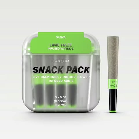BTQ Snack Pack | Lime Haze x Pink-Z | Sativa | 2.5g (5 x .05g) | Diamond Infused Prerolls
