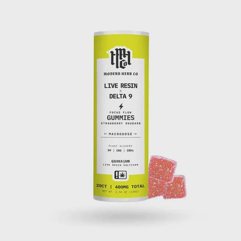 Live D9 THC Gummies | Strawberry Rhubarb (Sativa) - 20 count
