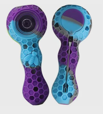 4.25" Silicone Honeycomb Spoon with Glass Bowl & Poker