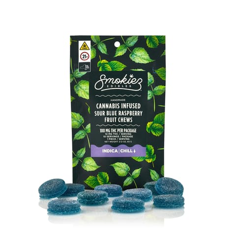 Smokiez Fruit Chews | Sour Blue Raspberry Indica 100mg Rec