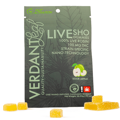 ROSIN NANO GUMMY | SOUR APPLE | DULCE DE PAPAYA | INDICA DOMINANT HYBRID | 100MG TOTAL | 1 SCORED GUMMY