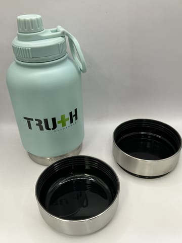Truth stainless steel pet feeder travel dog water bottle 3 in 1 (Sea foam blue)