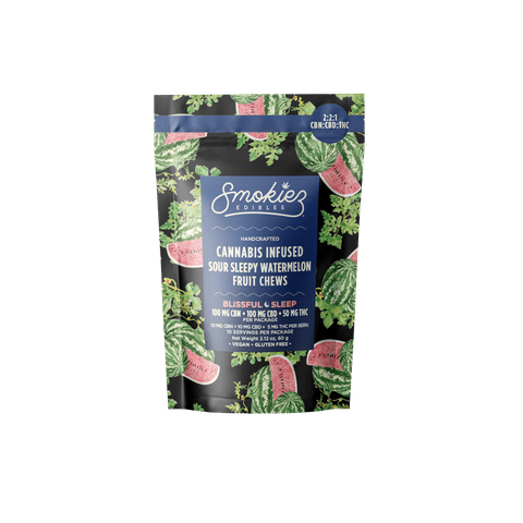 Blissful Sleep Sour Watermelon CBN Trifecta Fruit Chews by Smokiez | Golden Rookie