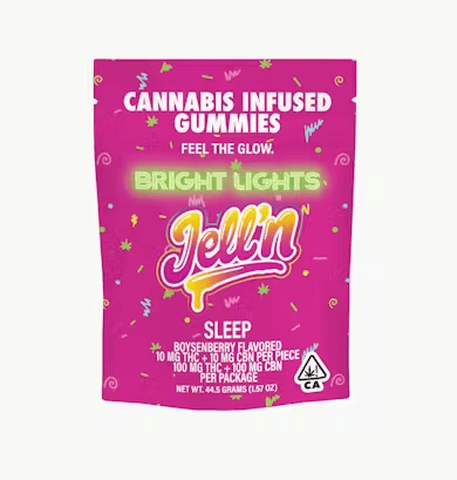 Bright Lights | 1:1 Jell'n Sleep Boysenberry | Gummies | THC:CBN | 10pk | 100mg