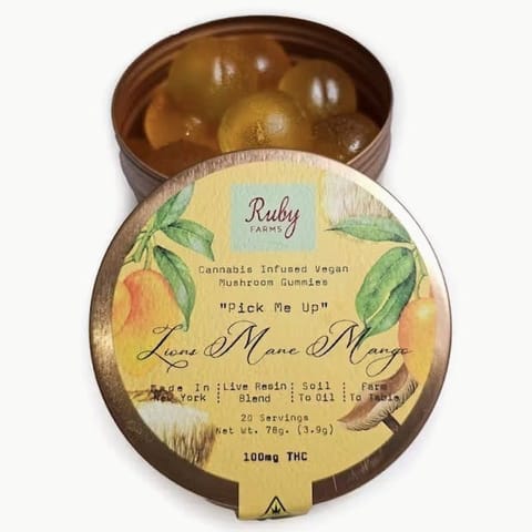 Ruby Farms | Lions Mane Mango "Pick Me Up" | Vegan Gummies | 100mg THC /200mg CBD