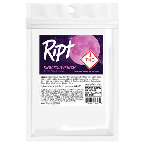 Ript Gummies Knockout Punch 50mg CBN:100mg THC