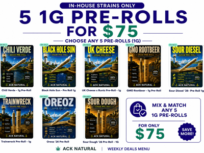 5 1G Pre-Rolls for $75 (in-house strains only)