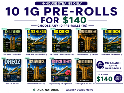 10 1G Pre-Rolls for $140 (in-house strains only)