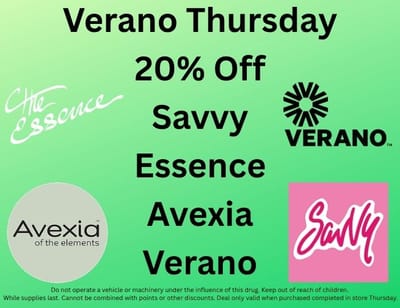Verano Thursdays 20% Off (discount only valid when purchase completed in store on Thursday)