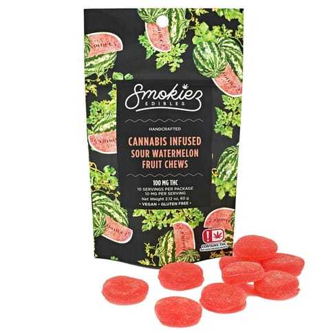 Sour Watermelon Hybrid Fruit Chews by Smokiez | Golden Rookie