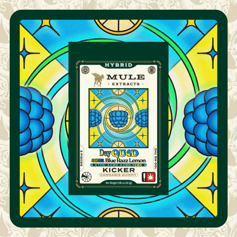 Mule |  Sour Blue Razz Lemon Kicker "Day Quad" | 325MG | THC:CBD:CBG:CBC | 2-Piece Gummy