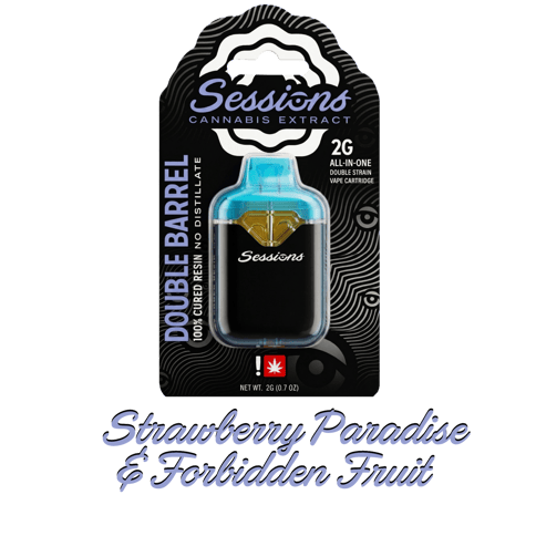 SESSIONS | CURED RESIN | DOUBLE BARREL CARTRIDGE - 2 STRAINS | FORBIDDEN FRUIT X STRAWBERRY PARADISE | SATIVA | 2 GRAMS | DISPOSABLE