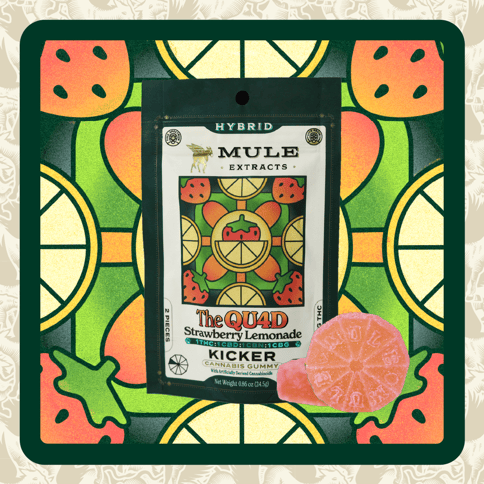Mule | Strawberry Lemonade Quad Kicker | 400MG | 1:1:1:1 | THC:CBD:CBN:CBG | 2-piece Gummy