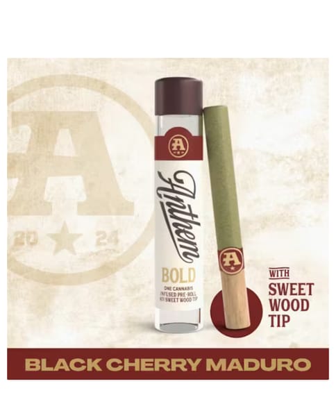 Infused Pre-Roll - Anthem BOLD - Preroll Wood Tip 1g - Indica : Black Cherry Maduro