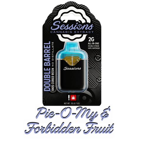SESSIONS | CURED RESIN | DOUBLE BARREL CARTRIDGE - 2 STRAINS | PIE-O-MY & FORBIDDEN FRUIT | INDICA & HYBRID | 2 GRAMS | DISPOSABLE