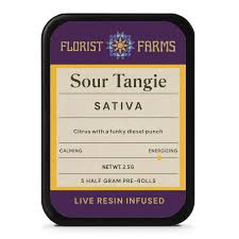 florist farms- Sour Tangie | 5 - 0.5G Live Resin Infused Pre-Rolls