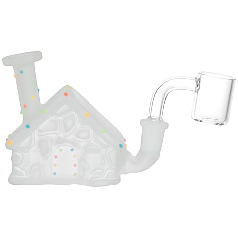 Mini Frosted Christmas House with Glow in Dark Lights Glass Dab Rig | 3" | 10mm F