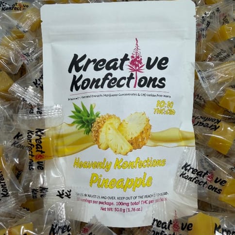 Pineapple 1:1 (100mg) Indica Heavenly Soft Chews by Kreative Konfections