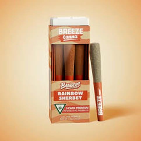 Rainbow Sherbet - Breeze - Bangers - Pre-Roll .7g - x 5pk**