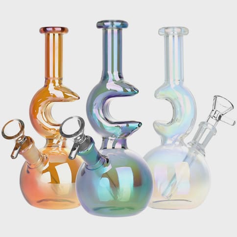 Lunar Glow Electroplated Glass Water Pipe - 7.25" / 14mm F