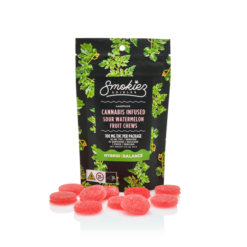 Smokiez Fruit Chews | Sour Watermelon Hybrid 100mg Rec