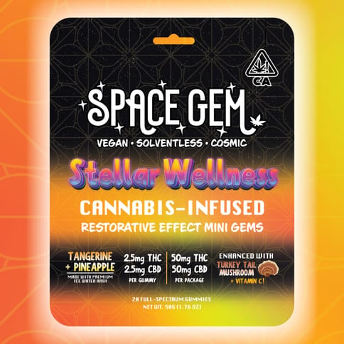 Space Gem | Tangerine + Pineapple (1:1) | 2.5mg THC x 2.5mg CBD x 20 Gummies w/ Turkey Tail Mushroom Extract