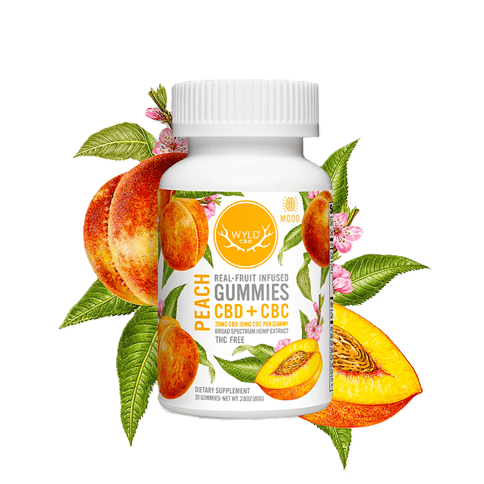 WYLD | REAL FRUIT- HEMP INFUSED GUMMIES | PEACH | 2:1/CBD:CBC | 400MG CBD TOTAL | 20 PIECES
