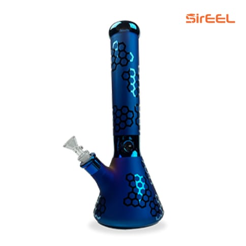 SirEEL | 14" Etched Honeycomb Iridized Beaker Bong w/Bowl | Blue