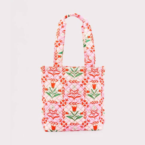 Quilted Tote, Pink Tile Floral