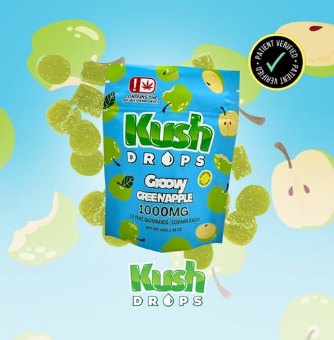 Kush Drops | 1000mg THC | Groovy Green Apple Gummy | 10ct