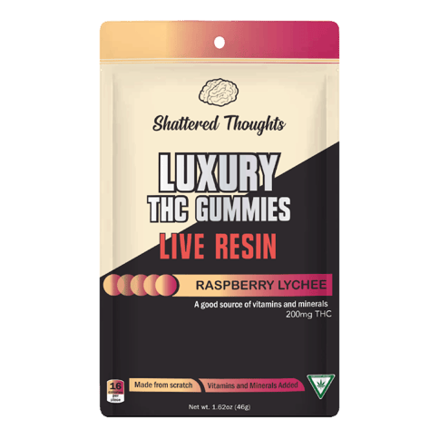 Raspberry Lychee 200mg Live Resin Infused Gummies |  Shattered Thoughts