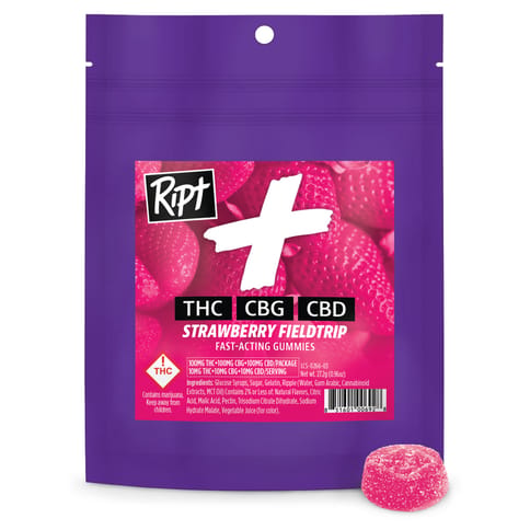 Ripple Ript Plus Gummies | Strawberry Fieldtrip 1:1:1 THC:CBG:CBD 100mg Rec