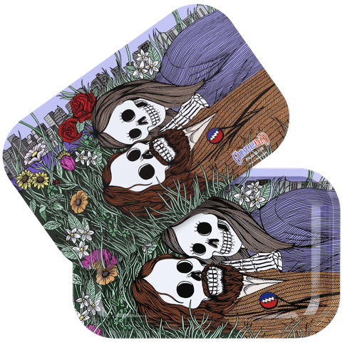 Metal Rolling Tray -Grateful Dead Flower Couple - 11" x 7" (no lid)
