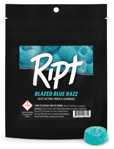 Blazed Blue Razz Indica 100mg Gummies
