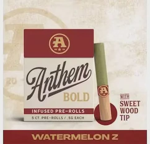 Infused Pre-Roll - Anthem BOLD Preroll Wood Tip 5 Pack 2.5g - Hybrid : Watermelon Z