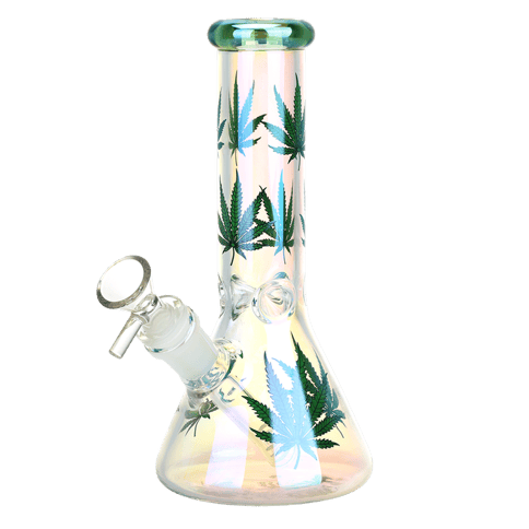Realistic Hemp Leaf Beaker Glass Water Pipe 7.75"