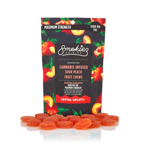 SMOKIEZ - 1000MG SOUR PEACH - MAXIMUM STRENGTH FRUIT CHEWS 20PK