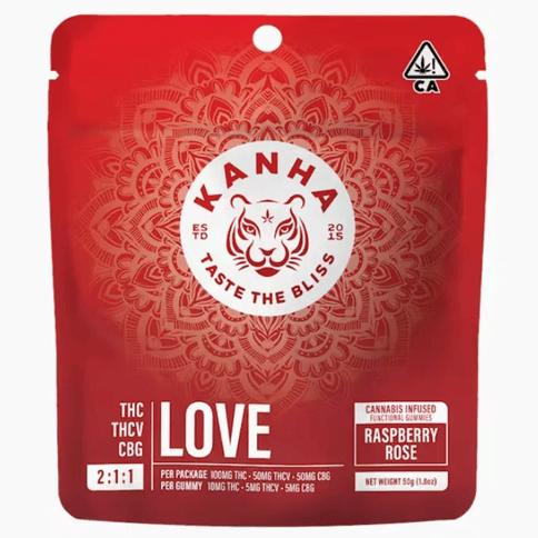 Kanha | Love Raspberry Rose (H) 2:1:1 | 10mg THC / 5mg THCV / 5mg CBG x 10 Gummies