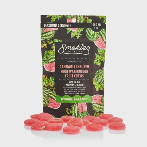 SMOKIEZ - 1000MG SOUR WATERMELON - MAXIMUM STRENGTH FRUIT CHEWS 20PK