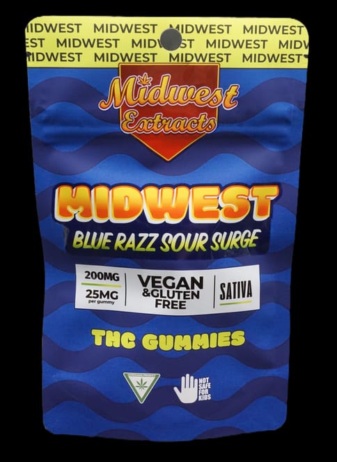 Midwest Extracts Blue Razz Sour Surge 200mg Gummy 8pk EXP:03/18/27