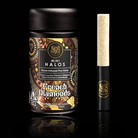 Maven | French Diamonds | Mini Halos | Rosin Infused Preroll | Indica | 3g | 5pk