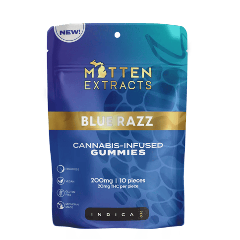 Blue Razz - Mitten Extracts - Gummies - Indica - 200MG**