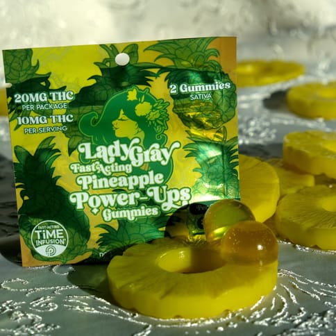 Fast Acting Pineapple Power-Ups 1:5:1.5 THC:CBD:CBG (20mg) Gummies 2pk by Lady Gray