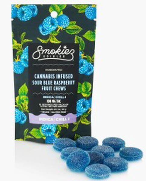 Smokiez | Sour Blue Raspberry | Indica |100mg | THC Fruit Chews